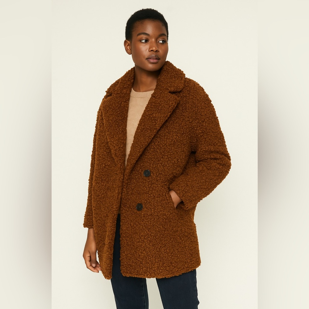 Forever 21 Chocolate Brown Fuzzy Faux Fur Teddy Jacket size Small